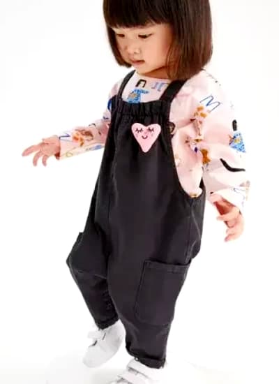 Kids Black Denim Dungarees
