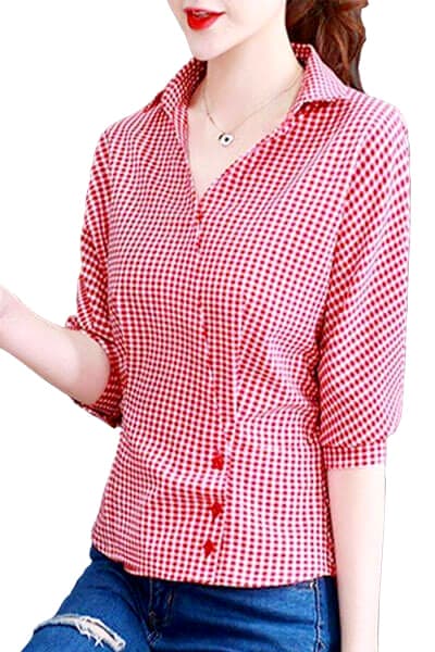 Red Plaid Button Shirt